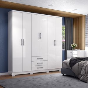 Guarda Roupa Casal 06 Portas 03 Gavetas City Henn Branco