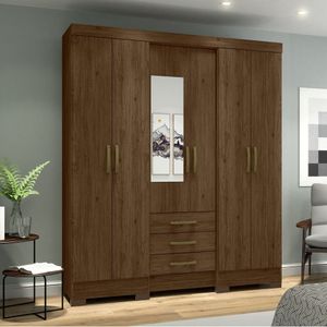 Guarda Roupa Casal 06 Portas 03 Gavetas Mentor Briz Castanho