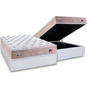Cama Box Baú Casal: Colchão Molas Plumatex Masterpocket Ensacadas Miami + Base White(138X188)