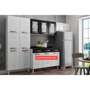 Cozinha Compacta Mirage New 3 Peças (2 Armários + 1 Paneleiro) Cpt114 Branco/preto - Telasul