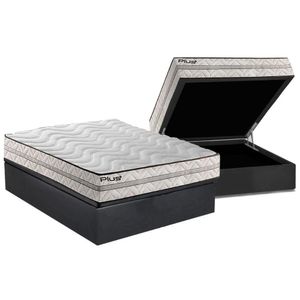Cama Box Baú Casal: Colchão Espuma D33 Paropas Pasquale Plus Euro Pillow + Base Gray(138X188)