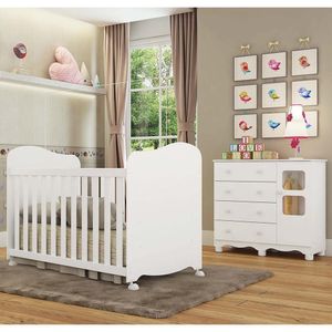 Quarto Infantil Decorado Peroba Berço Uli E Cômoda 1 Porta Com Janela Uli Branco