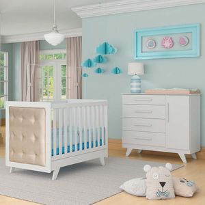 Quarto Infantil Decorado Peroba Berço Retrô E Cômoda 1 Porta Lisa Retrô Branco
