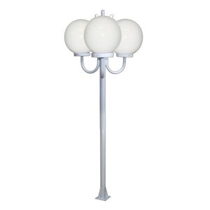 Poste Luminária Globo P Triplo Braço Curvo Cima Branco 200Cm