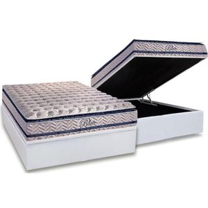 Cama Box Baú Casal: Colchão Molas Paropas Masterpocket Ensacadas Blue + Base White(138X188)