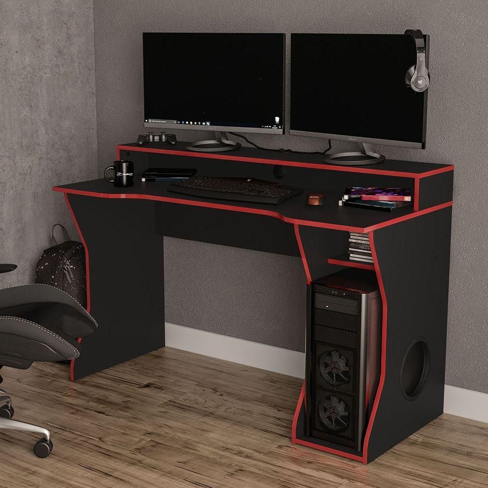 Mesa Gamer Fremont Para 2 Monitores Politorno Preto/vermelho Preto/vermelho