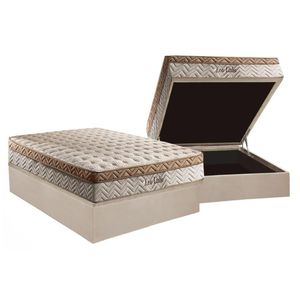 Cama Box Baú Casal: Colchão Molas Paropas Masterpocket Ensacadas Eco Linho + Base Clean(138X188)