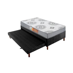 Cama Box C/Auxiliar Solteiro: Colchão Espuma Polar D20 Pérola Gray + Base Crc Suede Black(88X188)