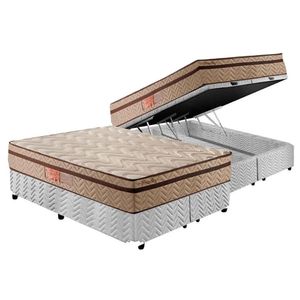 Cama Box Baú Queen: Colchão Molas Ensacadas Paropas Marcelly Ibiza + Base Rústico White(158X198)