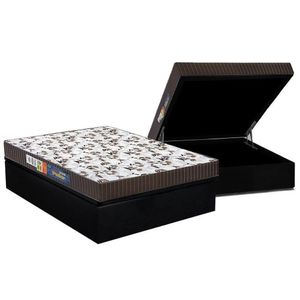 Cama Box Baú Casal: Colchão Espuma D33 Polar Pérola + Base Crc Suede Black(138X188)