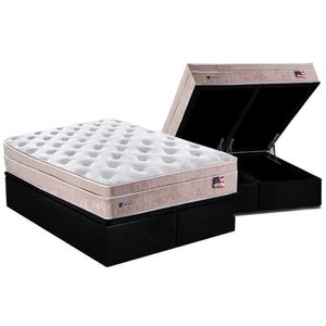 Cama Box Baú Queen: Colchão Molas Plumatex Masterpocket Ensacadas Miami + Base Black(158X198)