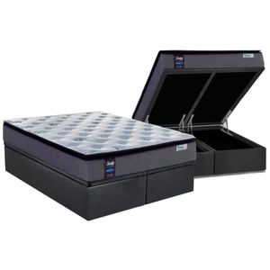 Cama Box Baú Queen: Colchão Molas Plumatex Masterpocket Ensacadas Starck + Base Gray(158X198)