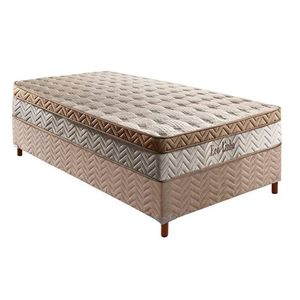 Cama Box Solteiro: Colchão Molas Paropas Masterpocket Ensacadas Eco Linho + Base Bege(88X188)