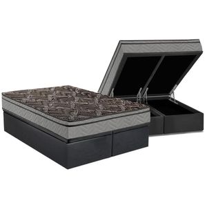 Cama Box Baú Queen: Colchão Anatômico Paropas D28 / Ep Confort Firme + Base Crc Suede Gray(158X198)