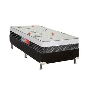 Cama Box Solteiro: Colchão Anatômico Plumatex D28 Falcon Ultra Firme + Base Crc Suede Black(88X188)