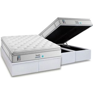 Cama Box Baú King: Colchão Molas Ensacadas Plumatex Masterpocket Confortgel + Base White(193X203)