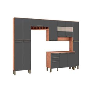 Cozinha Completa Nápoli Prime 5Pçs (2 Armários + 1 Balcão + 2 Paneleiros) Castanho/chumbo