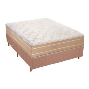 Cama Box Casal: Colchão Molas Masterpocket Ensacadas Polar Cristal + Base Rústico Bege(138X188)