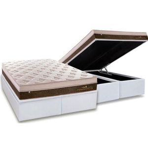 Cama Box Baú King: Colchão Molas Ensacadas Plumatex Masterpocket Personalle + Base White(193X203)