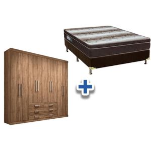 Cama Box Casal + Colchão Light Ortobom + Guarda Roupa Master 8.6 Atacama