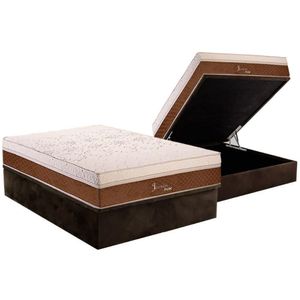Cama Box Baú Casal: Colchão Molas Ensacadas Polar Masterpocket Jasmin Fort + Base Brown(138X188)