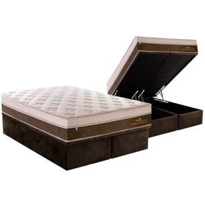 Cama Box Baú King: Colchão Molas Ensacadas Plumatex Masterpocket Personalle + Base Brown(193X203)