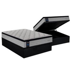 Cama Box Baú Casal: Colchão Molas Ensacadas Sealy Posturepedic Passion + Base Preto(138X188)