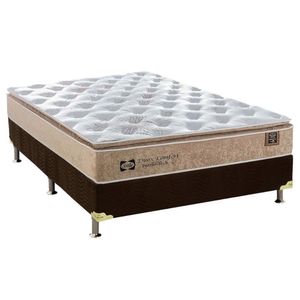 Cama Box Casal: Colchão Molas Sealy Posturepedic Doux Confort + Base Suede Marrom(138X188)