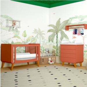 Quarto De Bebê Completo Berço 2 Em 1 Com Cômoda 4 Gavetas E-galaxy Terracota