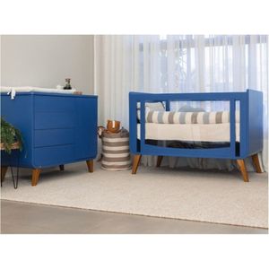 Quarto De Bebê Completo Berço 2 Em 1 Com Cômoda 4 Gavetas 1 Porta E-galaxy Azul