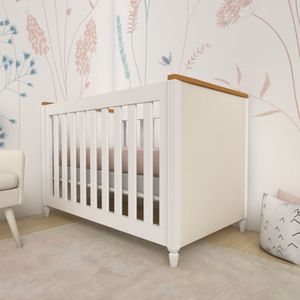 Berço Tudor Estofado Timber Branco/mel