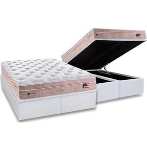 Cama Box Baú Queen: Colchão Molas Masterpocket Ensacadas Sealy Miami + Base White(158X198)