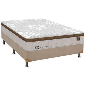 Cama Box Casal: Colchão Molas Sealy Posturepedic Doux Confort + Base Courano Bege(138X188)