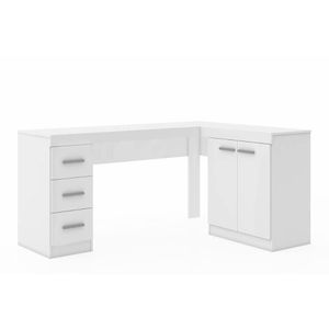 Mesa Canto P/escritório Msm446 C/ 2 Portas E 3 Gavetas Branco - Movelbento
