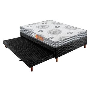 Cama Box C/Auxiliar Casal: Colchão Espuma Polar D23 Pérola Gray + Base Crc Rústico Black(138X188)