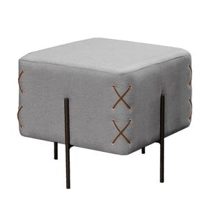 Puff Banqueta Eros Luxo Preto Castellar Móbile Linho Cinza Linho Cinza