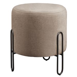 Puff Banqueta Mali Luxo Base Preta Castellar Móbile Linho Cappuccino