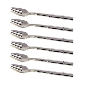 Jogo De Garfos Para Bolo Em Inox Steel Wood Com 6 Peças Fracalanza Prata