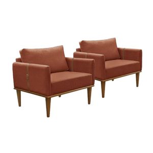 Conjunto - 2 Poltronas Milla Luxo Madeira Maciça Castellar Linho Terracota