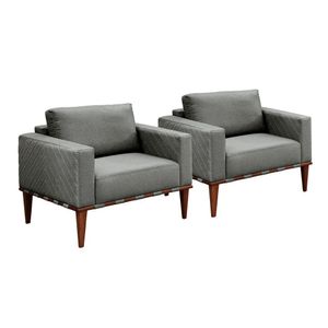 Conjunto - 2 Poltronas Bella Luxo Madeira Maciça Castellar Linho Cinza