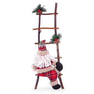 Escada De Natal Decorativa Rústica Em Poliéster Com Boneco 60cm Papai Noel