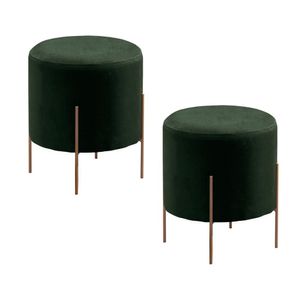 Conjunto - 2 Puff Banqueta Odim Bronze Luxo Castellar Móbile Veludo Verde