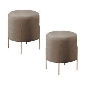 Conjunto - 2 Puff Banqueta Odim Bronze Luxo Castellar Móbile Linho Cappuccino