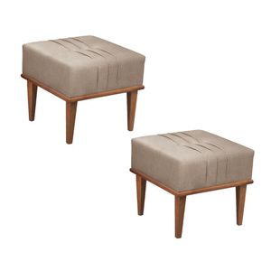 Conjunto - 2 Puffs Banqueta Maya Luxo Castellar Móbile Linho Cappuccino