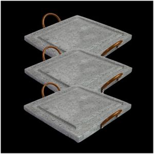 Kit 3 Grelha Para Carnes Servir Porção Pedra Sabão P 20X20Cm