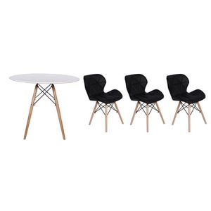 Kit Mesa Jantar Eiffel 120cm Branca 03 Cadeiras Slim Preta