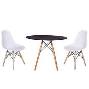 Kit Mesa Jantar Eiffel 120cm Preta 2 Cadeiras Charles Branca