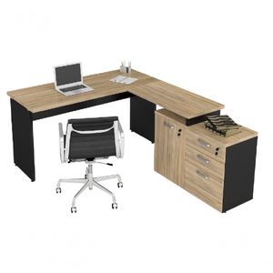 Mesa 1,20 + Balcão C/ 1 Porta, 3 Gavetas - Web30 Preto/Calvi