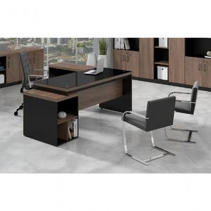 Mesa Diretor C/ Vidro Web40 1,72 C/ Gaveteiro - Ameixa/Preto
