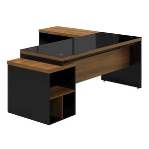 Mesa Executiva Web40 C/ Vidro 1,72X1,60M Nogal Sevilha/Preto
